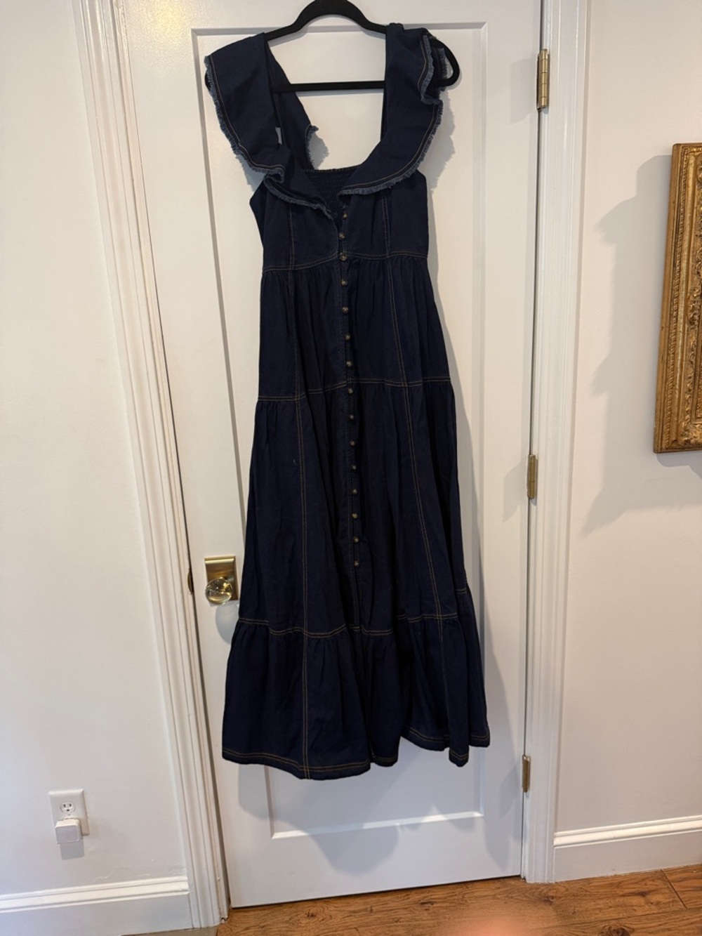Pilcro Navy Ruffled Collar Maxi Dress